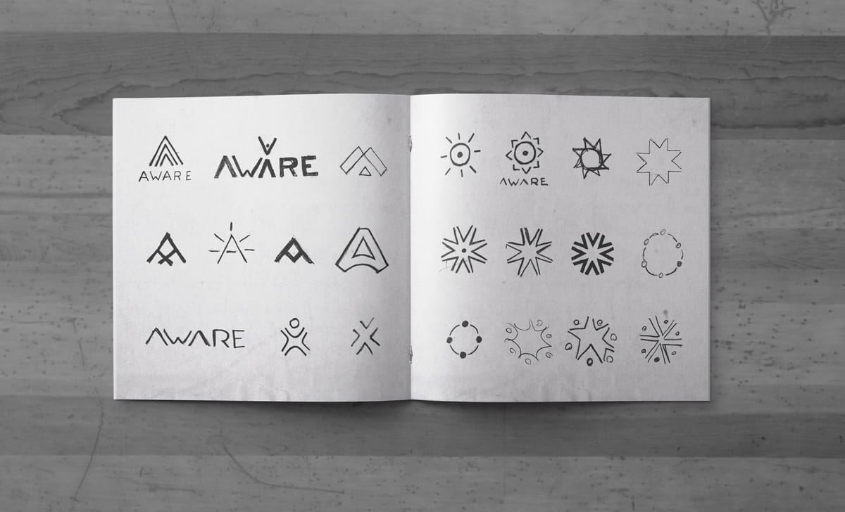 Aware logo sketches.